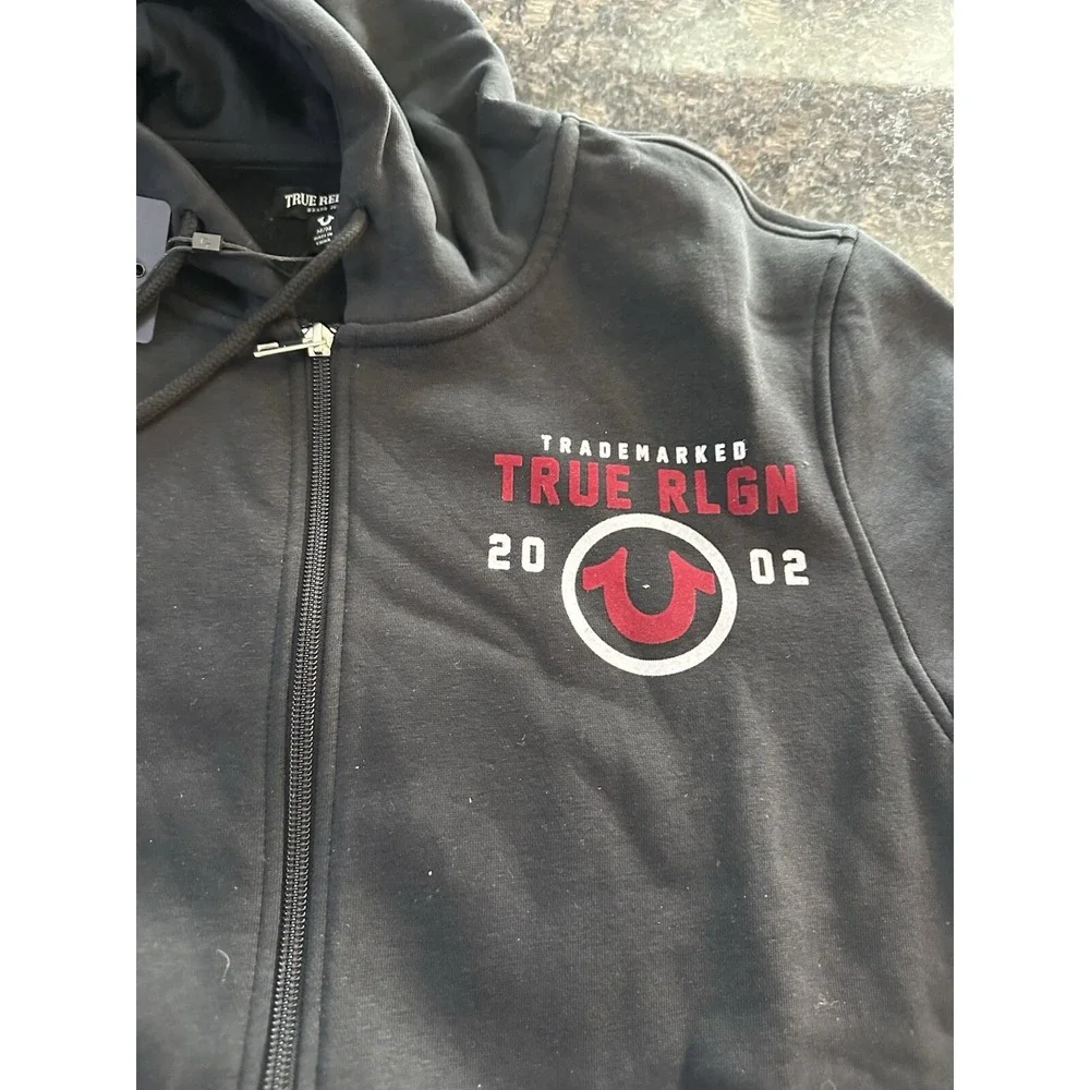 True‎ Religion Jet Black TRADEMARKED TR02 HOODIE-Sz Medium Zip Down Men's